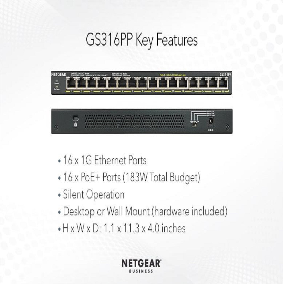 NETGEAR GS316PP FlexPoE Unmanaged Desktop PoE+ 16 Port Gigabit Switch