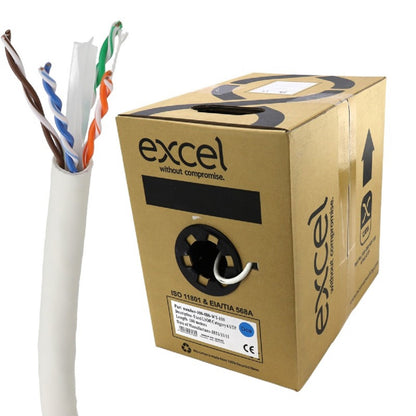 Excel (100-074) Solid U/UTP White Low Smoke Ethernet CAT6 Cable Reel / Box