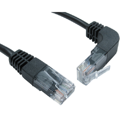 Black 3m CAT5e Ethernet Patch Cable Straight to Right Angled Up Connector