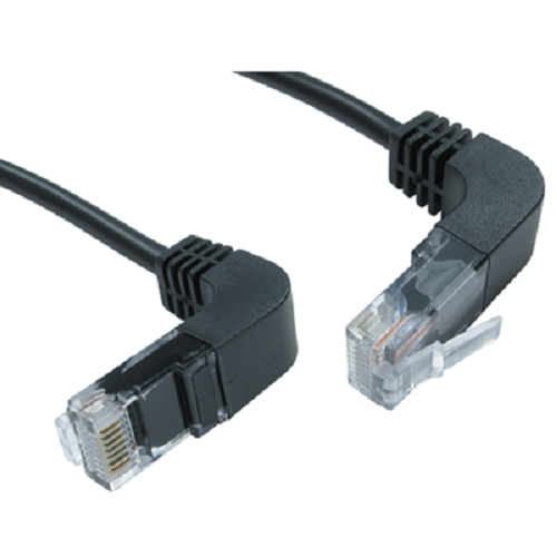 Black 3m CAT5e Ethernet Patch Cable Right Angled UP to Right Angled Down Connector