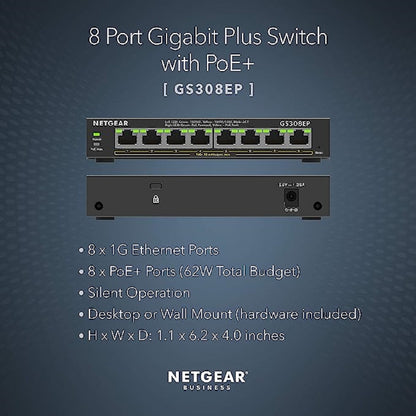 Netgear GS308EP Plus Desktop PoE+ 8 Port Gigabit Switch